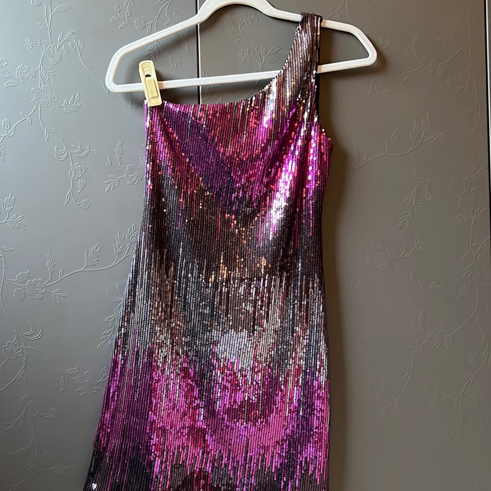 As U Wish Ombre Sequin Metallic Mini Dress Purple Silver Black Junior’s S